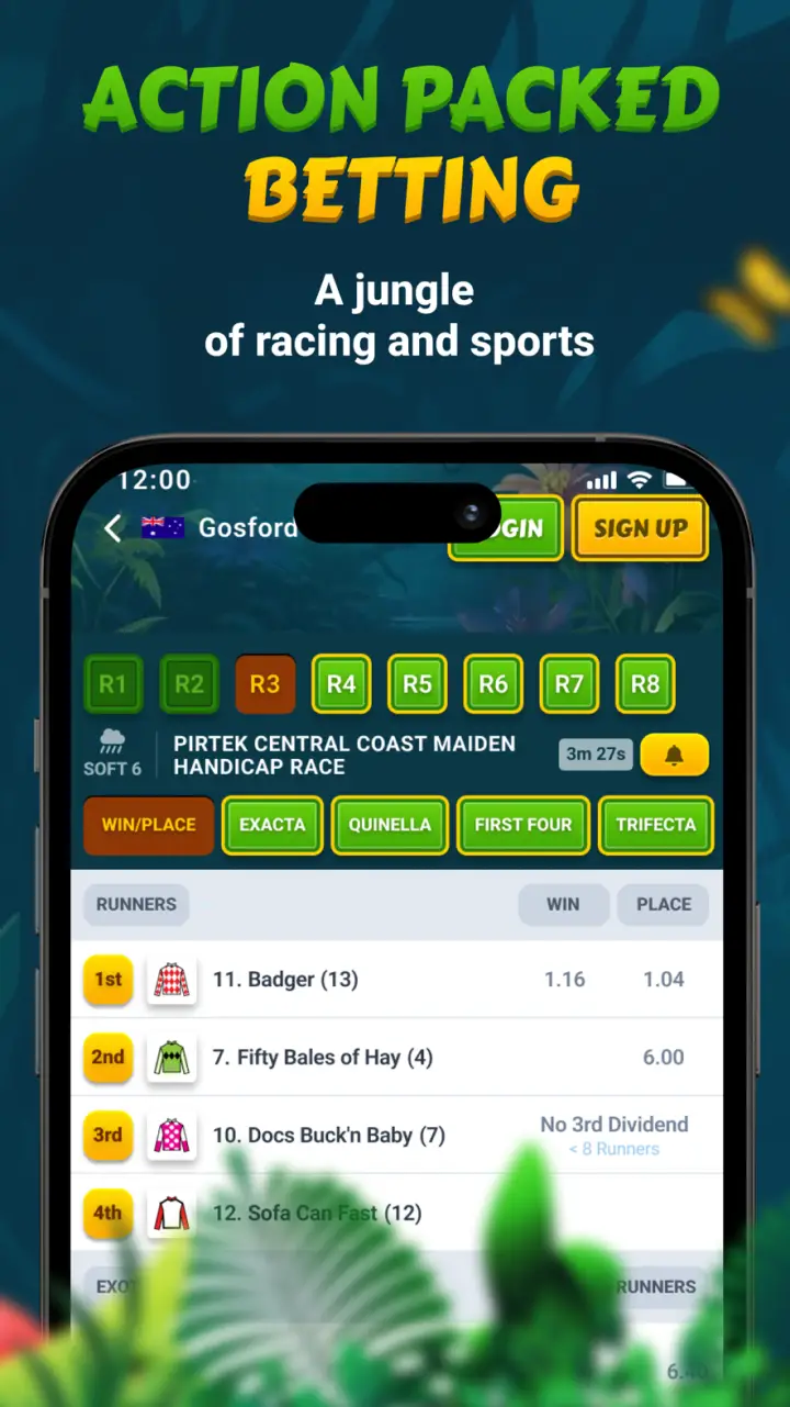 JungleBet app race market view on an iPhone